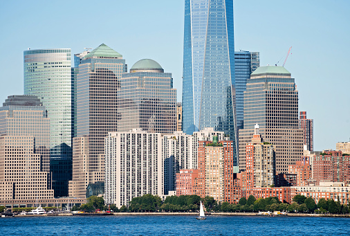 World Trade Center 1, beautiful panorama of New York City during the day, from the Hudson River, USA