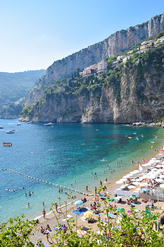 Cap D'Ail, France - July 26 2019: scenic view of Mala Beach, French Riviera.