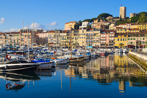 Cannes, France - January 2 2020: Old Port of Cannes, French Riviera.