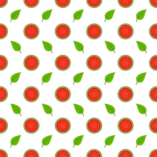 Vector illustration of Seamless pattern with watermelons on white background.