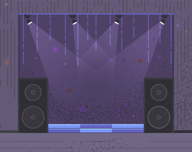 istock Stage with spotlights and music player devices. Podium with lights and equipment for performance 1478680616