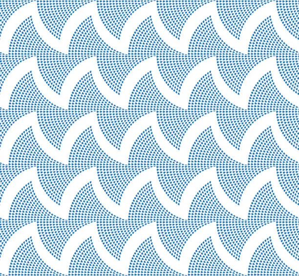 Vector illustration of Vector abstract seamless geometrical pattern. Stylized ocean waves from small dark blue drop-shaped elements on a white background
