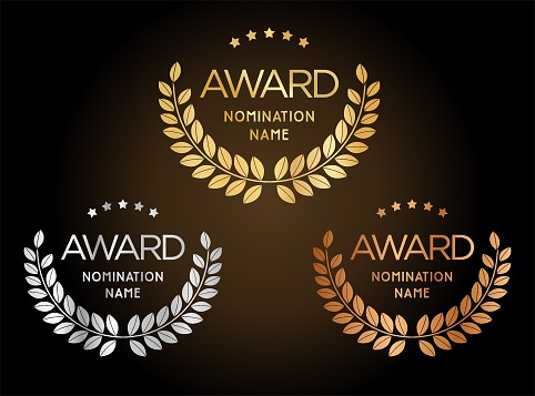Collection of golden silver and bronze award nomination laurel wreath