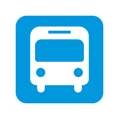 Blue bus stop icon. Boarding position. Editable vector.