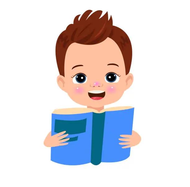 Vector illustration of A boy with a book in his hands is reading a book.