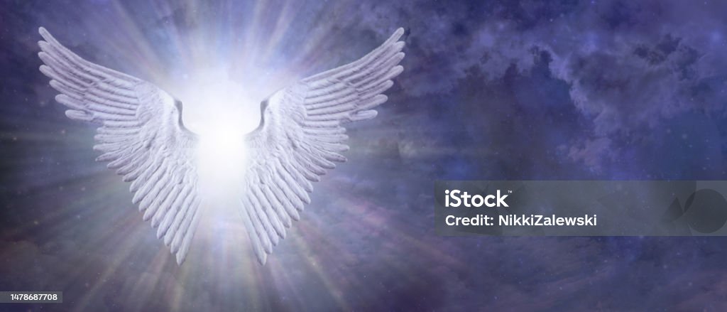 Angel Message Background Shimmering Silver Angel Light Message Template Stock Photo - Download ...