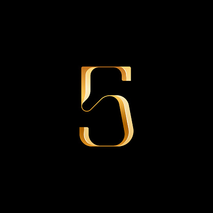 3d Arabic numeral 5 serif alphabet, beautiful elegant golden font classic perfect for logotypes, wedding invitations, or fashion or perfume design, brand etc, vector illustration 10EPS