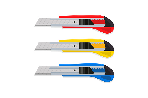 Cutter knife vector blade. Snap-off blade stationery knife vector illustration. Boxcutter tool icon. Household box cutter instrument for general or utility purposes.