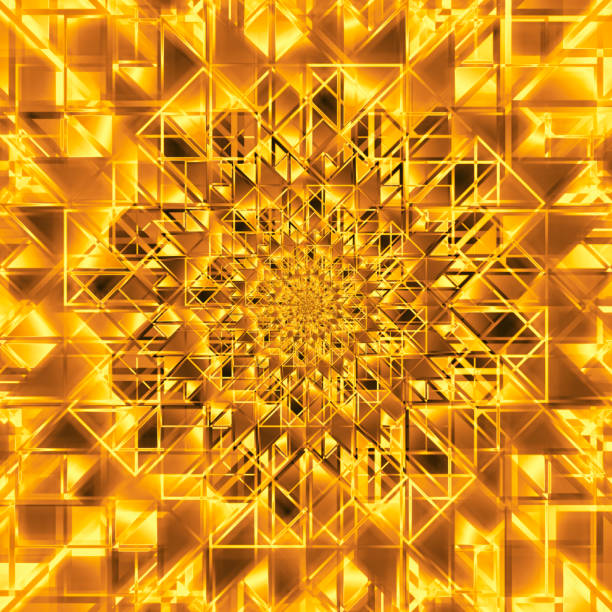 illustrations, cliparts, dessins animés et icônes de objet fractal. design géométrique, motif coloré, couleurs jaune doré, orange et marron, fond noir, illustration - abstract backgrounds architecture sunbeam