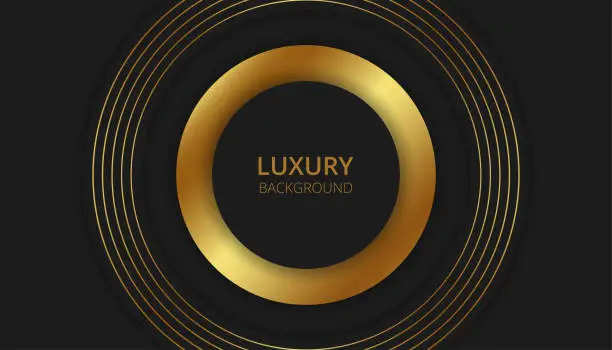 Vector illustration of Elegant and realistic 3D design featuring a dark steel background with layers of black and gold geometric shapes. Sparkling gradient, this vector illustration is perfect for any premium or luxury
