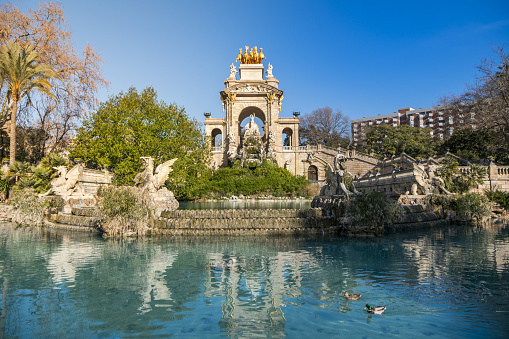 Barcelona, Spain – January 15, 2021: Panoramic view of the Ciutadella Park, Barcelona, Spain