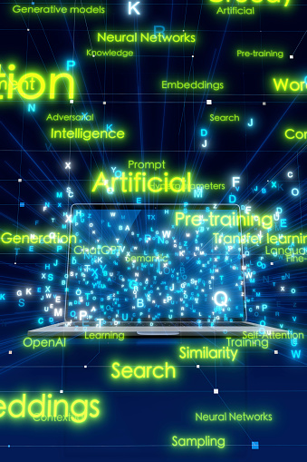 Digital illustration of Ai Chat glossary  conceptual work