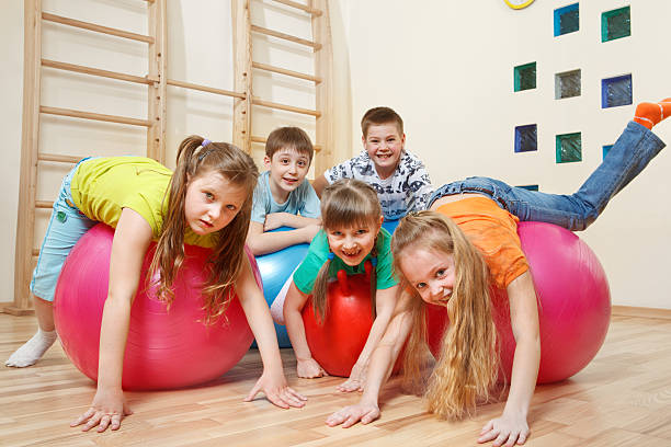 istock Kids on  gymnastic balls 147870383