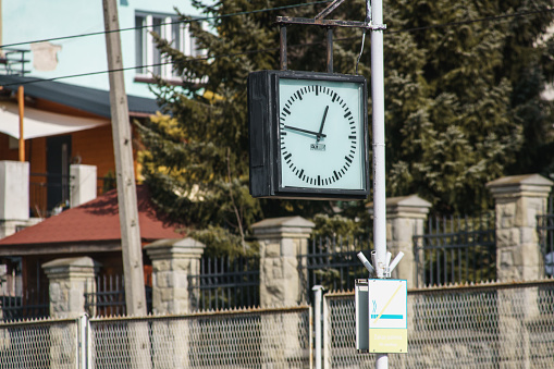 Krynica Zdroj, Poland - 03.07.2023: classic old clock on a train station