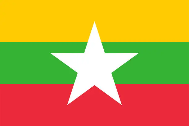 Vector illustration of Flag of Myanmar. Tricolor with a star.