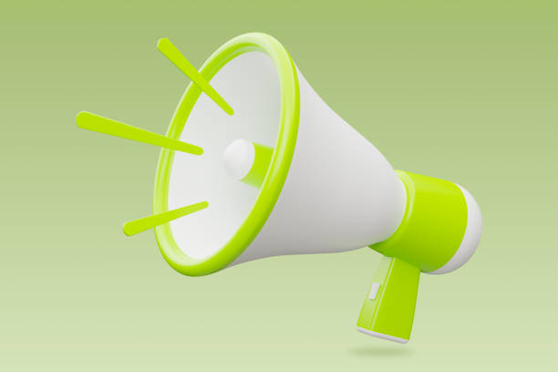 istock Realistic 3D rendering of a green and white megaphone 1478708613