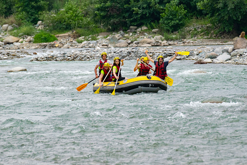 White water rafting on the rapids of river Fırtına on July 30, 2016 in Çamlıhemşin, Turkey. Fırtına River is one of the most popular among rafters in Turkey.