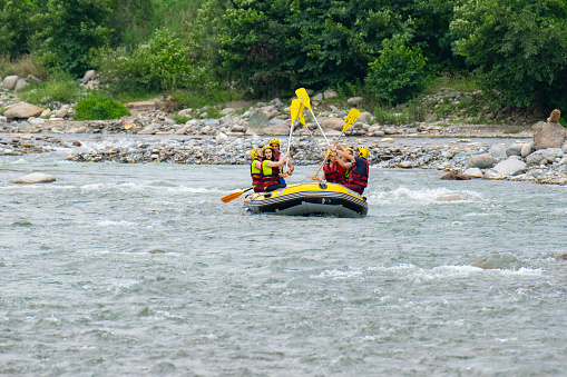 White water rafting on the rapids of river Fırtına on July 30, 2016 in Çamlıhemşin, Turkey. Fırtına River is one of the most popular among rafters in Turkey.