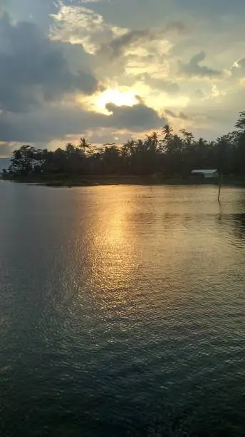Portrait view beautiful sunset in Rawa Pening (Rawapening) lake in Semarang, Central Java, Indonesia