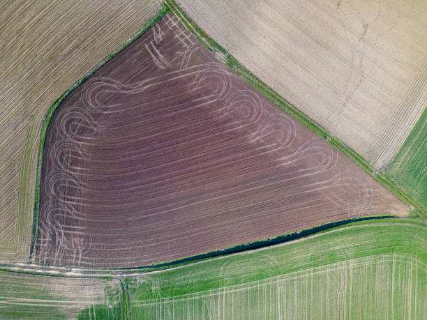 istock a small freshly plowed field, view from a drone in spring in germany, Aerial top view 1478711155
