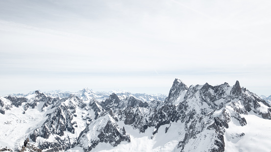 Chamonix winter mountain peaks from the ski slopes