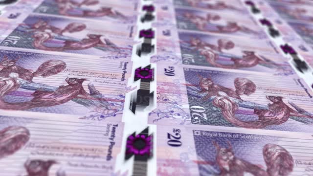 Scotland Scots Pound Banknotes, Close-up and macro view of the Scots Pound, Tracking and Dolly Shots 50 Scots Pound banknote Observe and Reserve Side, Scots Pound Money Currency Background, Scotland stock video
