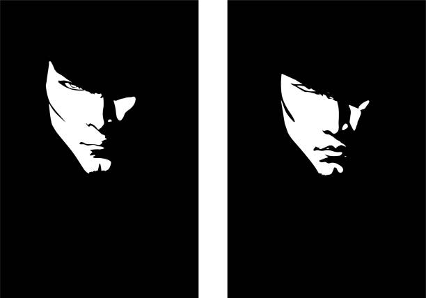 ilustrações de stock, clip art, desenhos animados e ícones de man portrait silhouette in contrast backlight. vector. - make up make up brush black background cosmetics