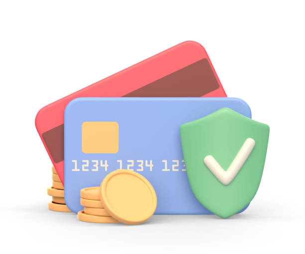 istock Realistic 3d icon of two credit or debit cards and shield 1478714976