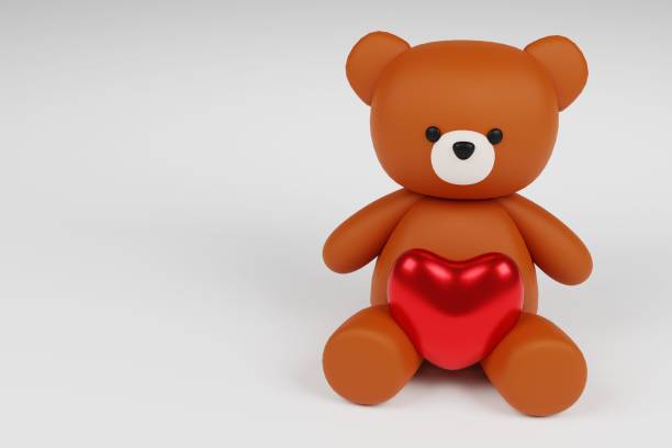 istock Digital 3D render of a cute romantic brown teddy bear figure with a heart on a white background 1478720037