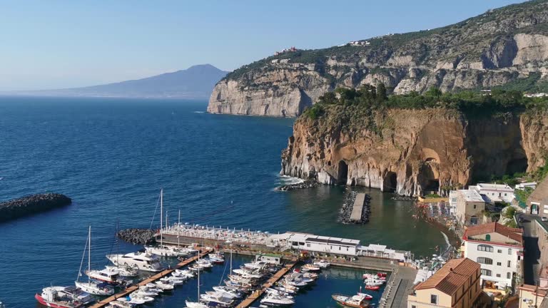 Panoramic view on Gulf of Naples and Mount Vesuvius from Piano di Sorrento, Campania, Italy