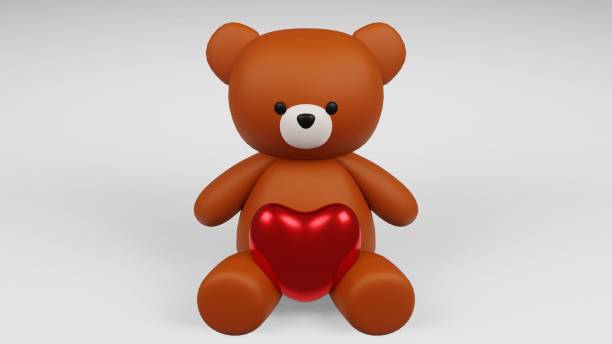 istock Digital 3D render of a cute romantic brown teddy bear figure with a heart on a white background 1478720244