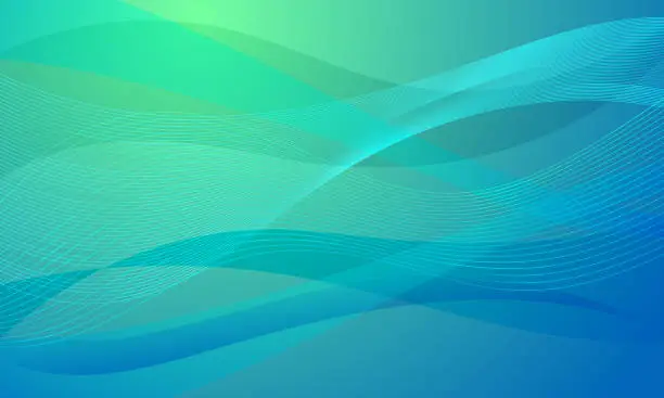 Vector illustration of abstract blue green lines wave curves background