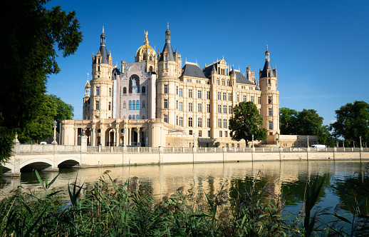Schwerin, Germany – August 12, 2020: Schwerin, Germany August 12, 2020. The Schloss Schwerin is a castle in the middle of the town.