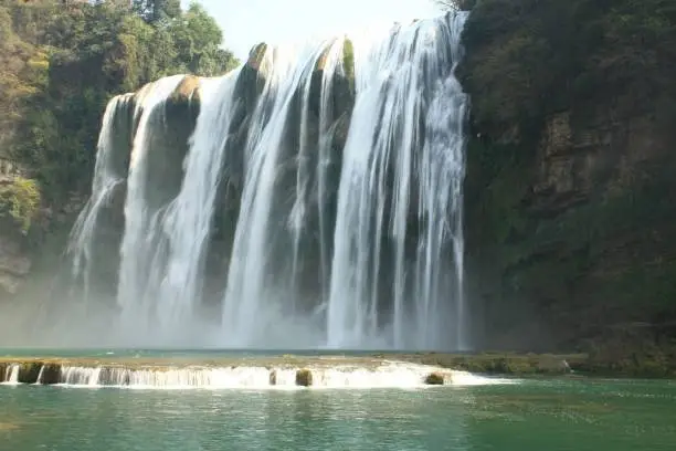 Magnificent view of the grand Huangguoshu waterfall on Baishui River