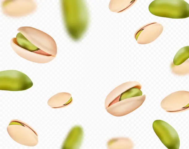 Vector illustration of Realistic falling ripe pistachios isolated