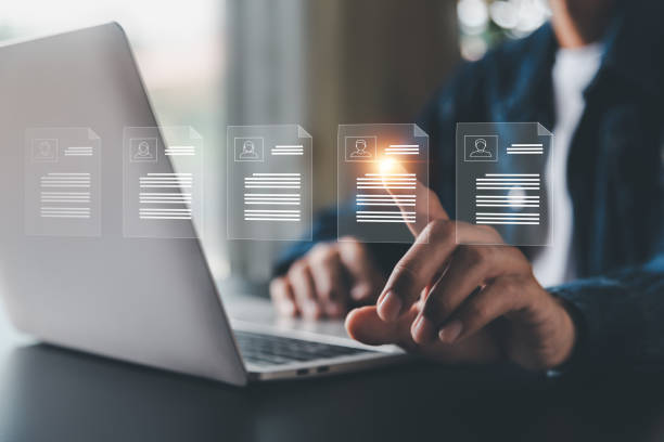 Customer Relationship Management ,Businessman hold of global structure , Data exchanges development. customer service, social media, digital marketing online