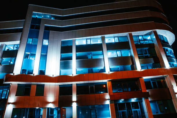 istock Modern multi-storey building with night illumination 1478730366
