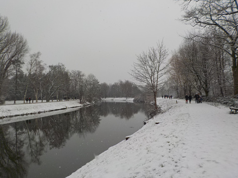 fog at winter landscape with snow and frost. winter at Havel River in Brandenburg (Germany). nature reservation \