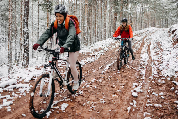 We enjoy cycling in the forest
