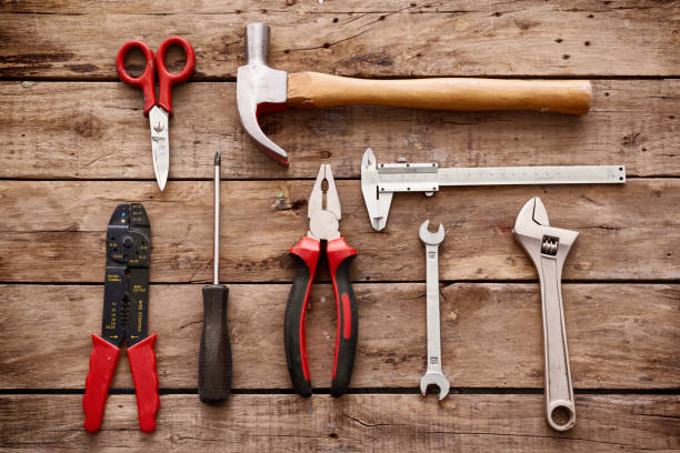 istock Top view of tools on a wooden surface 1478736425