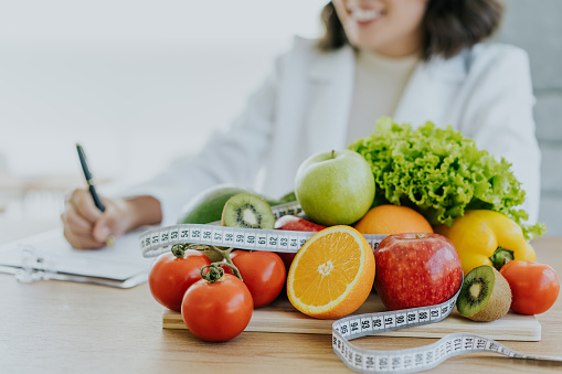 Fruits and vegetables on the nutritionist's table