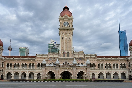 Kuala Lumpur, Malaysia – November 21, 2022: The Sultan Abdul Samad Building with cloudy sky in backgroud in Kuala Lumpur, Malaysia