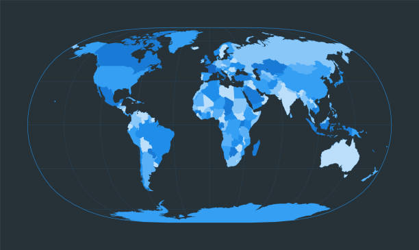 istock World Map. Natural Earth II projection. Futuristic world illustration for your infographic. Nice blue colors palette. Creative vector illustration. 1478740543