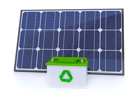 Solar panels and battery. Digitally Generated Image isolated on white background