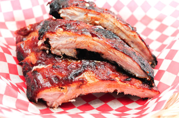 pork bbq ribs, meaty ribs smothered with bbq sauce