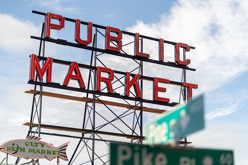 seattle, United States – October 09, 2020: Public Market Sign in Seattle, WA