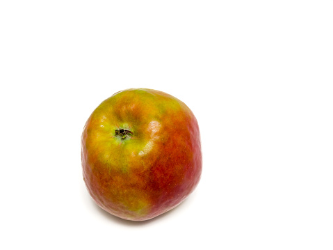 Close-up of one apple, named Holsteiner Cox, isolated on white background.