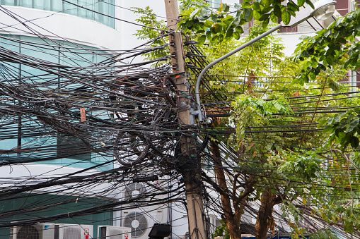 Unbelievable cable mess on the streets of Bangkok