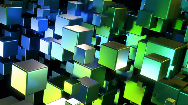 istock Abstract background 3D, many metallic green blue cubes with neon glow on black 1478765487
