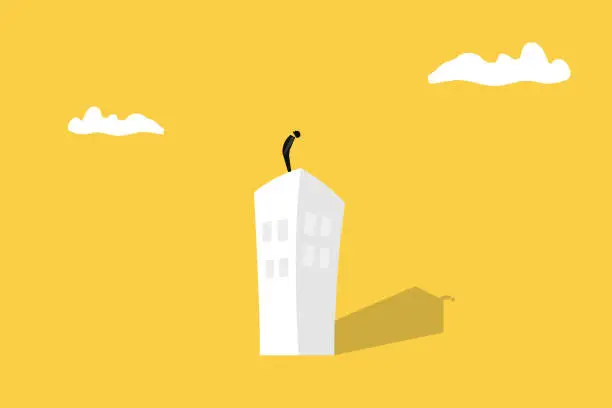 Vector illustration of Businessman standing at the top of the building. concept of Business success, leadership, achievement and goal